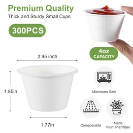 300 Pack Disposable Souffle Cups, Made From Bagasse Fiber, Perfect For Dips, Food Sample, Jams, Honey, Sauces, Nuts
