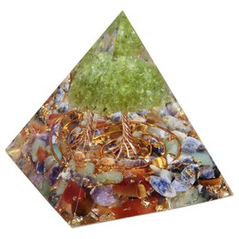 KYEYGWO Mixed Stone Positive Energy Pyramid Gemstone with Crystal Money Tree, Tree of Life Pyramid Reiki Healing Crystal Pyramid Fengshui Ornament for Home Decoration Meditation