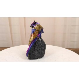 Azure Blue Iridescent Dragon On Faux Geode Rock Quartz Crystal Cove Figurine 5"H