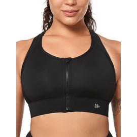 Yvette Sports Bra, High Neck, Extra Strong Hold, Scratch-Resistant Front Closure, Fintness Gym Bra, black