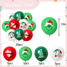 Christmas Balloons 20 Pcs Merry Xmas Party Decorations Grinch Balloons Latex Red Green and White Party Balloons Set for New Year Party Birthday Party Decor Supplies