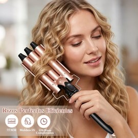 Rizador de Cabello 4 En 1, Juego de 4 Rizadores Para Cabello de Cerámica, Tenazas Para Rizar Cabello de Temperatura Ajustable, con Guantes, Clips y Peines, Waflera para Cabello para Todo Tipo de Pelo