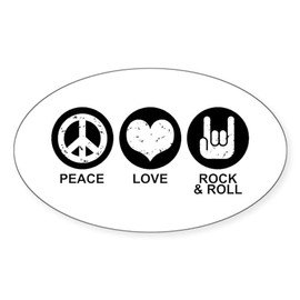 CafePress Peace Love Rock and Roll Oval Sticker Oval Car Bumper Sticker