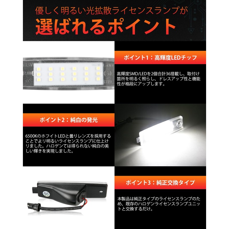 Kcamp Toyota HiAce 200 Series LED License Lamp, 2-Piece Set,
