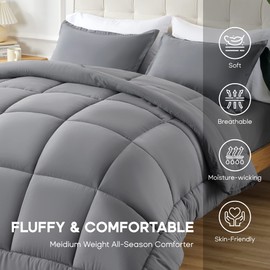 Sonive All Season Comforter Soft Fluffy Breathable Microfiber 200gsm Down Alternative Bedding Duvet Insert with 8 Corner Tabs Easy Care (Grey, Twin/Twin XL)