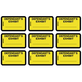 Tabbies Legal Exhibit Labels, Label: 1-5/8"W x 1"H, Sheet: 5-1/4"W x 3-1/4"H, Yellow,"DEFENDANT'S Exhibit" 252 Labels/Pack (58024)