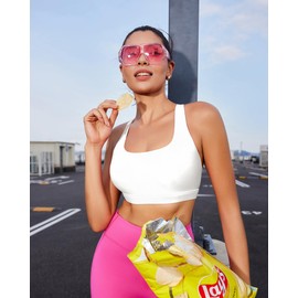 RUNNING GIRL Sports Bras for Women Medium Support, Criss Cross Back Workout Sports Bra Gym Yoga Bra with Removable Pads(WX3114White,XL)