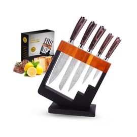 5 Piece Kitchen Knife Set with Block - High Carbon Stainless Steel Sharp Blade Chef Knives Sets with Ergonomic Wood Handle, Kitchen Knife Block Set for Home Cooking）