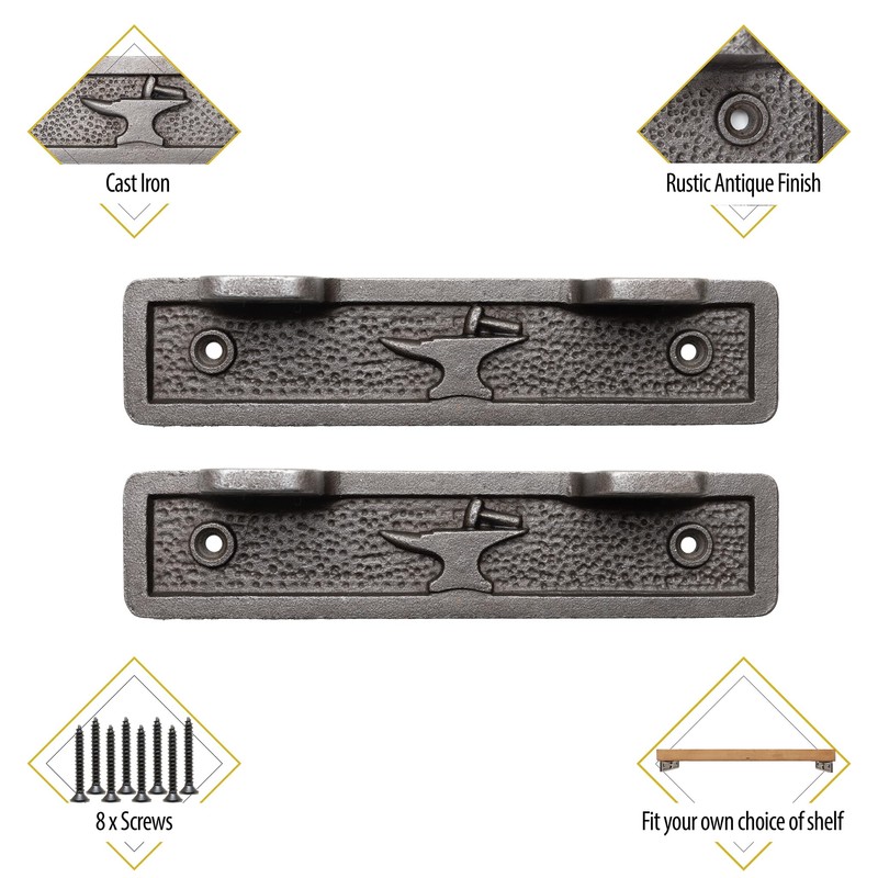EDUWURXS Heavy Duty Cast Iron Alcove Wall Mount Brackets (Pair