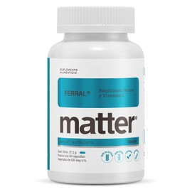 Matter Ferral, Bisglicinato Ferroso Quelado Ferrochel y Vitamina C, Suplemento de Hierro de Alta Absorción, Previene Anemia, Mejora la Energía y Vitalidad, Frasco con 60 Cápsulas Vegetales
