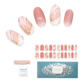 Ururila Gel Nail Stickers, Curing Type, Just Stick On, For Hands, Nail Art, Nail Kit, Color Gel, DIY Nails At Home, Nail Design, Easy, Popular Designs (032. Baby Pink Stone with Glitter)