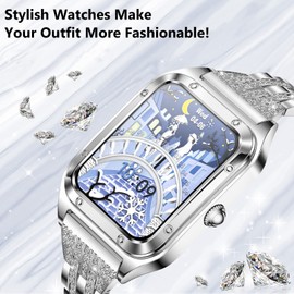 Fitonme Women's Smartwatch with Phone Function, 1.59 Inch HD Full Touchscreen Fitness Watch, Whatsapp, Heart Rate, Sleep Monitor, 20 Sports Modes, IP67 Waterproof, Silver