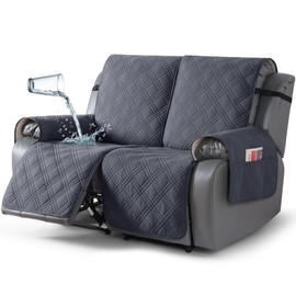 TAOCOCO 100% Waterproof Recliner Loveseat Covers 2 Seater, Split Loveseat Covers for Reclining loveseat, Non Slip Reclining Couch Cover with Double Straps for Kids, Pets(2 Seater, Dark Grey)