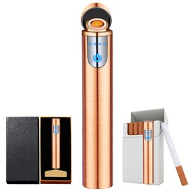 ZOIPPDMS - Encendedor electrónico, mini tira cilíndrica recargable por USB, sin llama, a prueba de viento, actualización eléctrica, encendedor inteligente de huellas dactilares para cigarrillos interiores y exteriores (oro rosa)