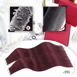 Moresoo Tape Extensions Real Hair Red Extensions Real Hair Tapes Invisible Real Hair Extensions Tape #99J 25 cm 20 Pieces