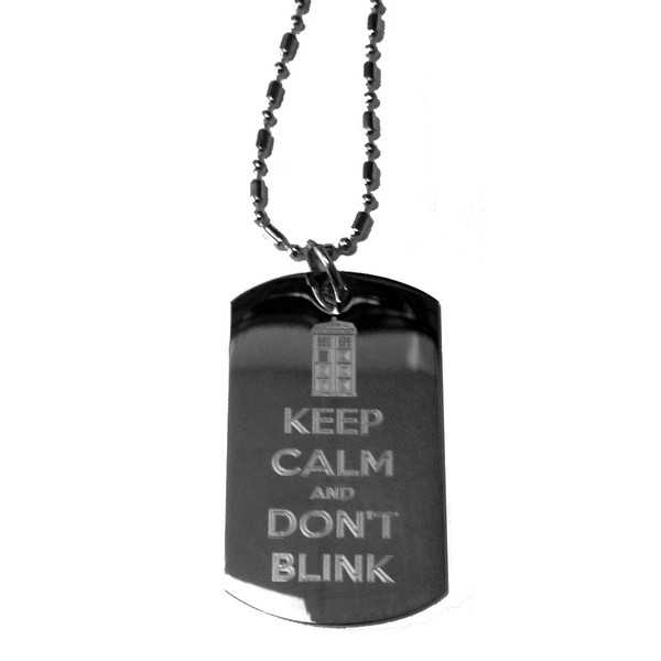 Hat Shark Keep Calm and Don't Blink Tardis Police Box Logo Symbol - Military Dog Tag, Luggage Tag Metal Chain Necklace