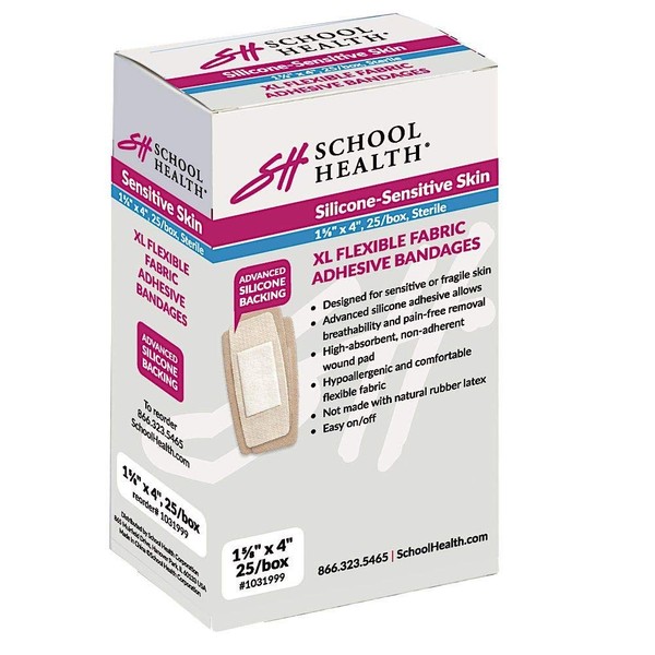 School Health Silicone Adhesive Bandage, 1-5/8 X 4", 25/Box