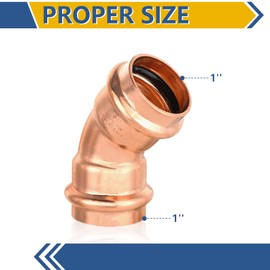 5-Pack GUOFIS Copper Press Elbow,1" x 1" 45° Elbow Fittings for Copper Tube Connection with Stop