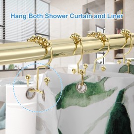Shower Curtain Hooks Rings, TENOVEL Double Sided Shower Hooks Rust Proof for Bathroom Shower Rods Curtain, Durable Stainless Steel Bathroom Shower Curtain Hangers, Gold, Set of 12