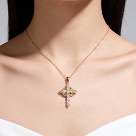 leejory Christian Gifts for Women Teens Faith, 14k Gold Plated Cross Necklace Crown of Thorns, Religious Gifts for Women Mothers Day Birthday, Spiritual Present for Female Friend Family,17.5 in+2in