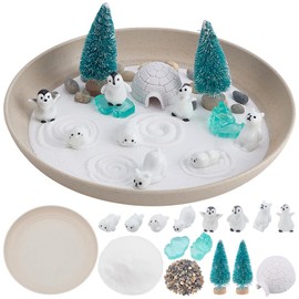 WEBEEDY Christmas Zen Garden Kit for Desk, DIY Mini Penguin Zen Garden Kit with Tray, Sand, Animal Ornaments, Rake & Tools for Desktop Meditation Sand Box Christmas DIY Winter Decoration Gift