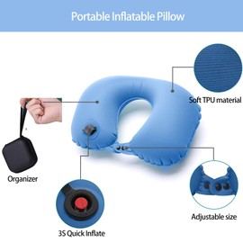 taiyongkang Neck Pillow Aeroplane Inflatable Travel, Portable Travel Pillow, Neck Pillow, Inflatable Neck Pillow, Adults, Children, Aeroplane Pillow, Adjustable, Travel Pillow, U-Shaped (Blue)