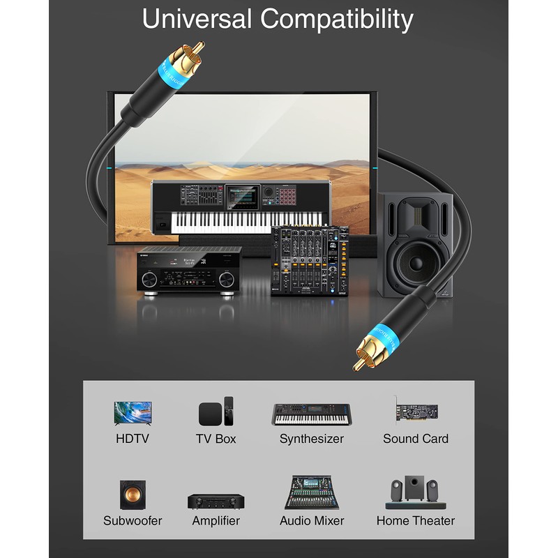 BlueRigger RCA Audio Subwoofer Cable (2M, Dual Shielded with Gold