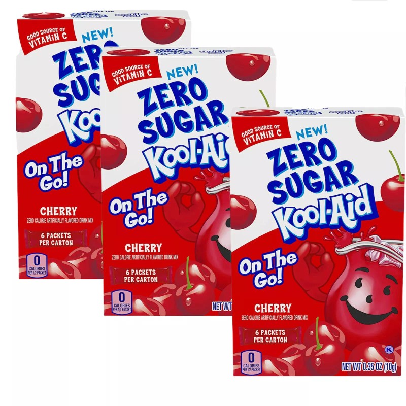 KOOL-AID ON-THE-GO Sugar Free CHERRY Powdered, (6 Packets x 3