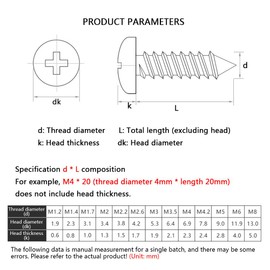 M4*25mm Black Self Tapping Screws, Phillips Pan Head Zinc Plating 304 Stainless Steel Screws, Fasteners Bolts for Plastic Wood Furniture and Drywall 50 Pcs