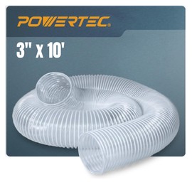 POWERTEC 3" x 10' Dust Collection Hose, 3 Inch Flexible PVC Dust Collector Hose for Table Saw, Planer, CNC Machine, Radial Arm Saw, Woodworking and Wood Shop Dust Collection System (70219)