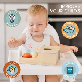 Montessori Mama Object Permanence Box Montessori Toys for Babies 6-12 Months, Developmental Ball Drop Montessori Wooden Toys, Infant Toddler Montessori Toy for 1 Year Old