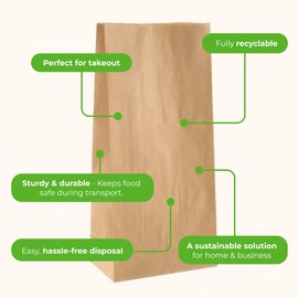 6lb Brown Paper Bags 100 Count | Brown Lunch Bags for Sandwiches, Groceries and Snacks | Planet-Friendly & Disposable Small Paper Bags | Multipurpose Paper Lunch Sacks in Bulk