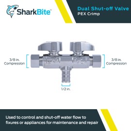 Cash Acme UCDS123838 1/2 Inch PEX Crimp x 3/8 Inch OD Compression Dual Shual-Off Stop Valve