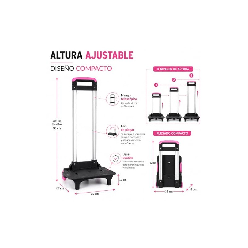Carrito para Mochila Escolar Plegable con 2 Ruedas