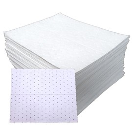 Texas Ragtime Professional Grade Oil ONLY Sorbent Pads 15” x 18” Dimpled Perforated 100 Pads for Automotive, Garage, Industrial Spills (White)
