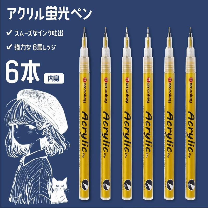 Acrylic Markers, Gold, 0.02 inches (0.5 mm), Extra Fine, Set