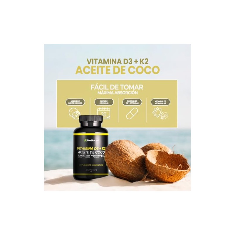 NuBoost Vitamina D3 + K2 con Aceite de Coco -