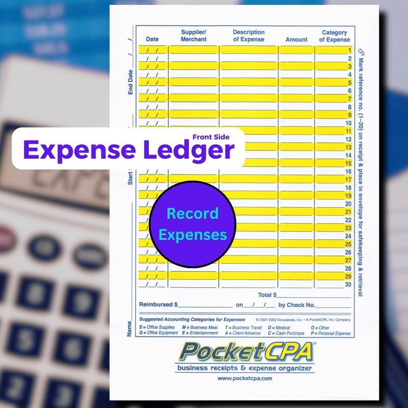 PocketCPA 3-in-1 Receipt Organizer Envelopes with Expense & Mileage Logs