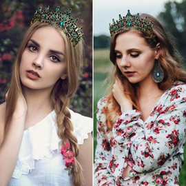 dcas Tiara Crystal Crown, Wedding Jewel Tiara Crown, Vintage Green Rhinestone Crown, Women, Baroque Tiara Crystal Crown for Bridal, Queen Tiara Crown Crystal, Vintage Gold Round Crown (Antique Golden