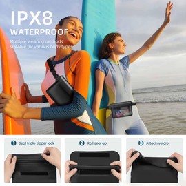 Heliosea Waterproof Fanny Pack [2 Pack], 8.9" Waterproof Pouch for Phone Passport Wallet Purse with Adjustable Waist Strap, Waterproof Dry Bag for Travel Beach Cruise Travel Essentials Accessories