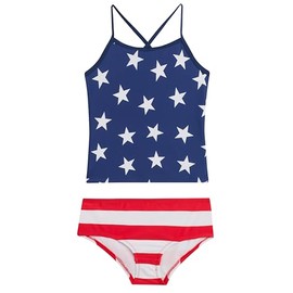 Kanu Surf Girls' Melanie Beach Sport 2-pc UPF 50+ Banded Tankini, USA Red/White/Blue