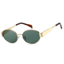 Xpectrum Retro Oval Sunglasses for Women Men Gold Metal Frame (Green/Gold)