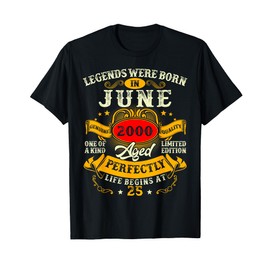 Legend Were Born in June 2000 Vintage 25th Birthday Men Boys T-Shirt