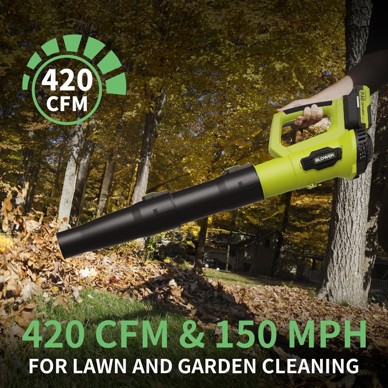 Leaf Blower, 21V Cordless Electric Blower with 2 2.0Ah Batteries