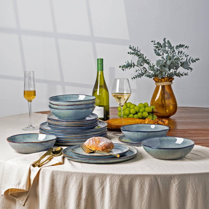 AmorArc Ceramic Dinnerware Sets,Handmade Reactive Glaze Stoneware Plates and Bowls