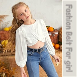 Meckerni 5 Pieces Girls Belt Cute Heart Shape With Metal Buckle Elastic Stretch Adjustable Waist Belt for Girls Jeans Dress