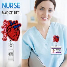 OffiEase Retractable Badge Holder Heart Badge Reel Nurse Accessories for Work Cute Cardiac Anatomy ID Clip Retractable Card Holder for Nursing Doctor Teacher Student