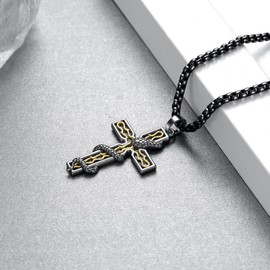 Zaruiqun Snake Cross Necklace 925 Sterling Silver Black Cross Pendant Necklace Christian Jewelry Protection Amulet Gifts for Men Women