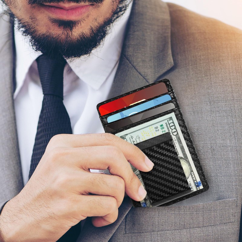 Travelambo Money Clip for Men Carbon Fiber Clip Wallet Leather