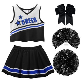 ReliBeauty Cheerleader Costume for Girls Cheer Uniform Outfit,Black,11-12/150